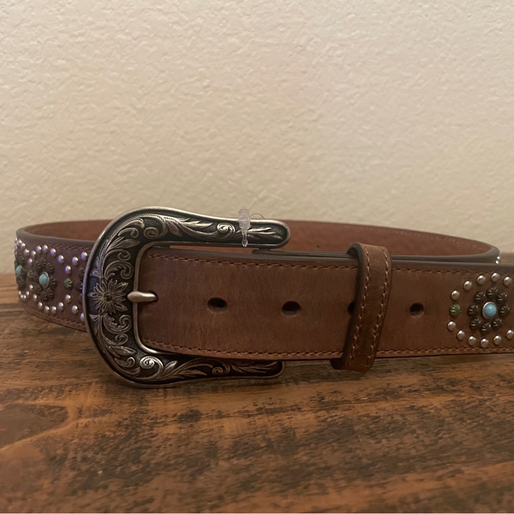 Brown Leather Belt with Silver Buckle